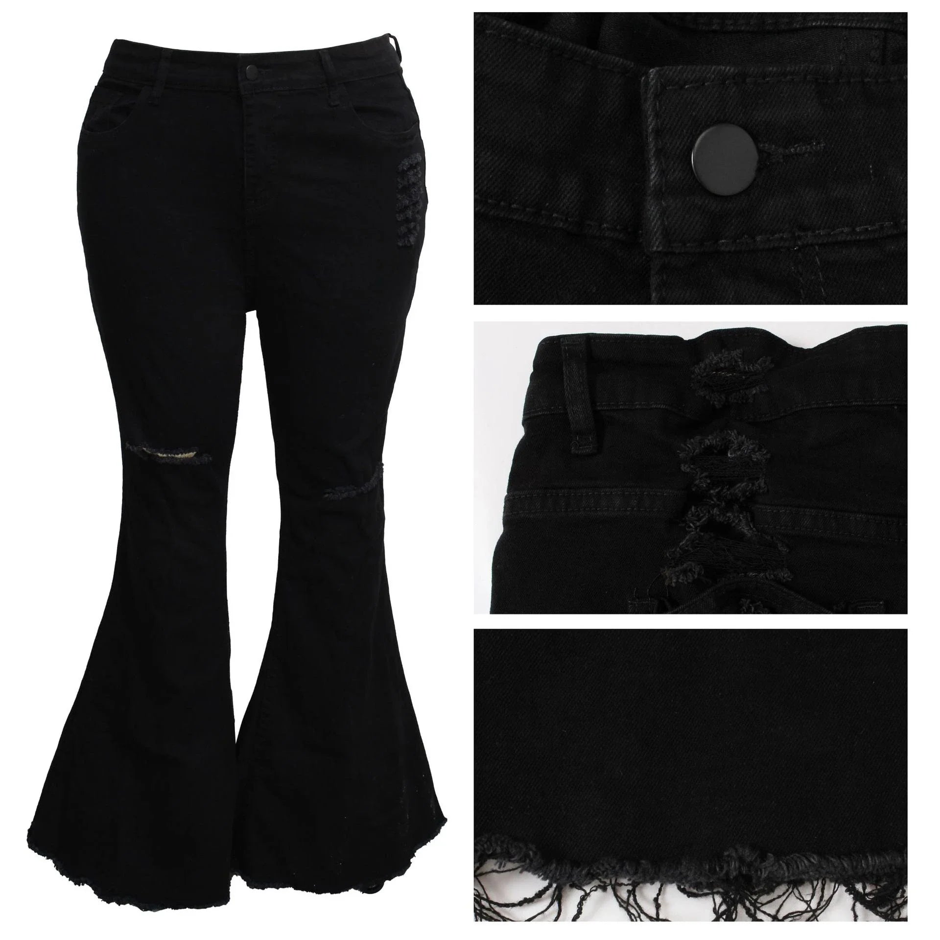 Stylish plus-size bell-bottom jeans with premium stretch fabric for all-day comfort and a flattering, elongated silhouette.