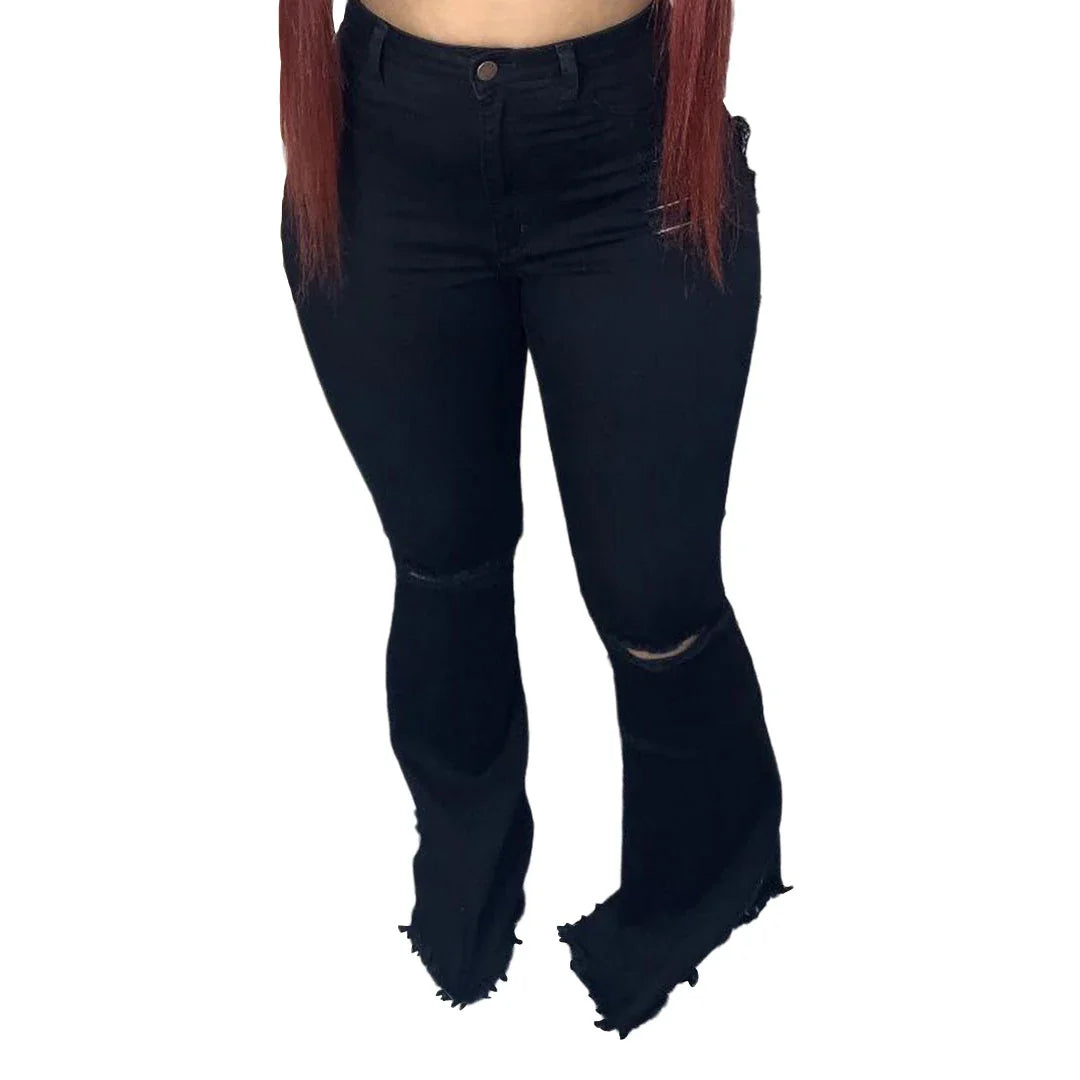 Stylish plus-size bell-bottom jeans with premium stretch fabric for all-day comfort and a flattering, elongated silhouette.