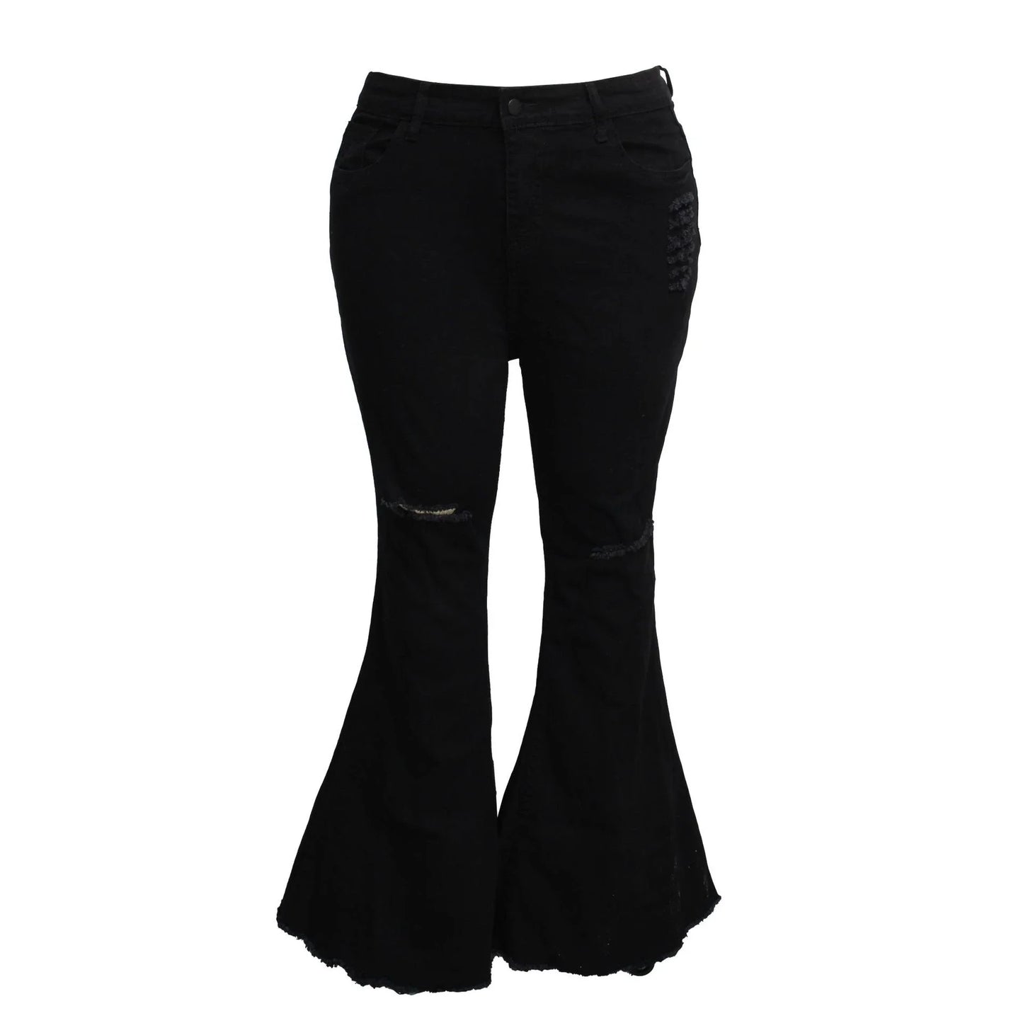 Stylish plus-size bell-bottom jeans with premium stretch fabric for all-day comfort and a flattering, elongated silhouette.