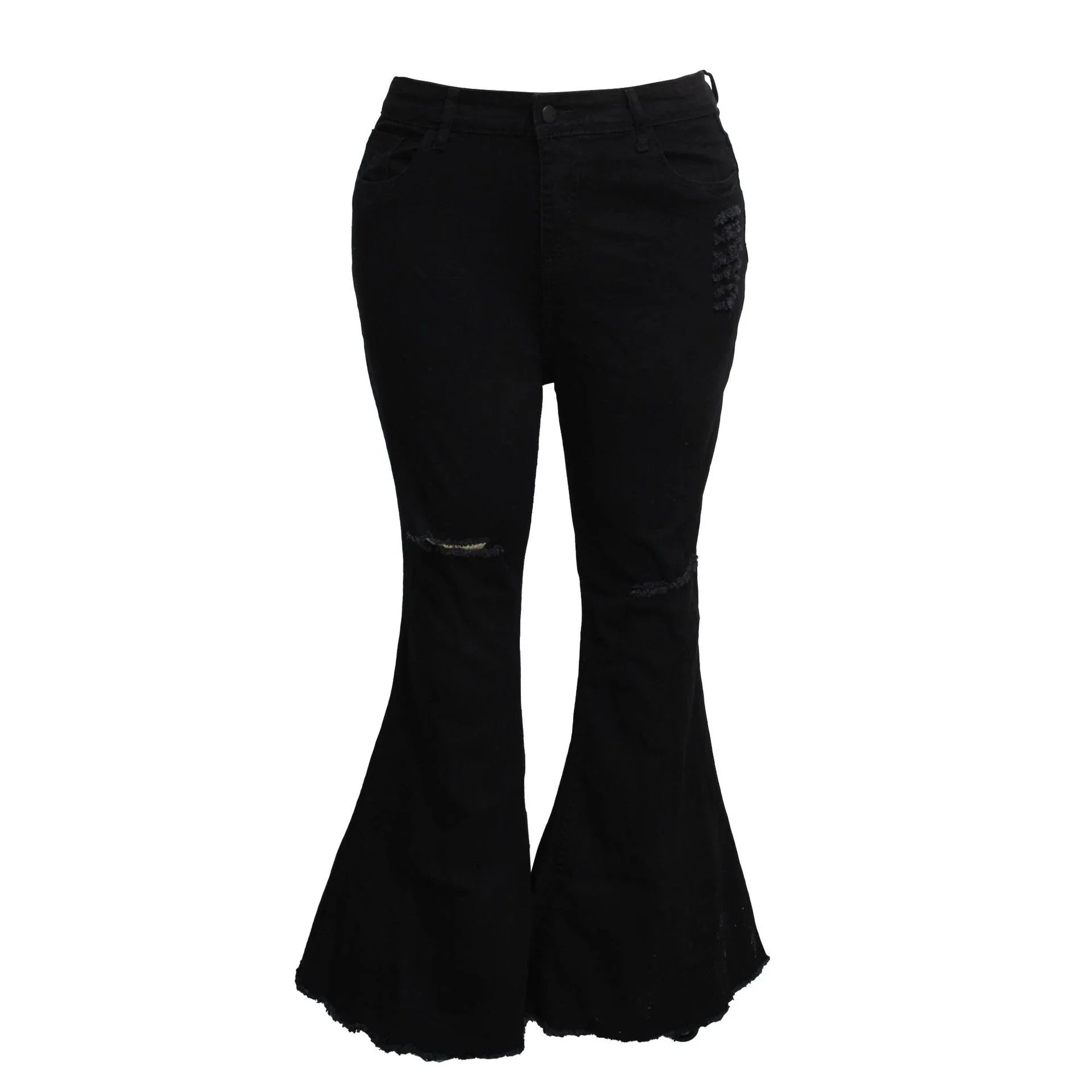 Stylish plus-size bell-bottom jeans with premium stretch fabric for all-day comfort and a flattering, elongated silhouette.