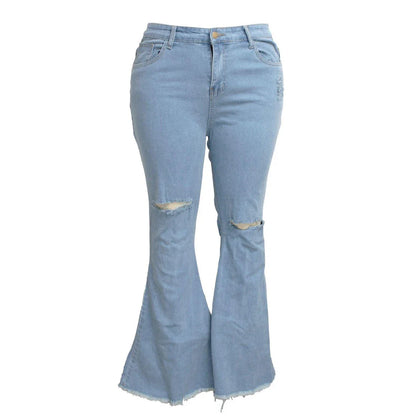 Stylish plus-size bell-bottom jeans with premium stretch fabric for all-day comfort and a flattering, elongated silhouette.