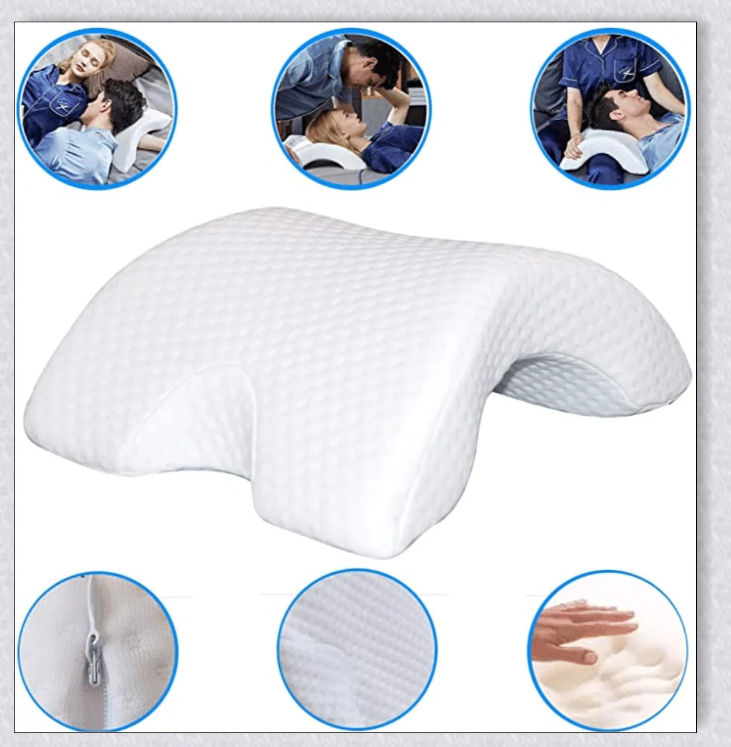 Memory foam arm pillow with ergonomic design for superior comfort and pressure relief during sleep, work, and cuddling