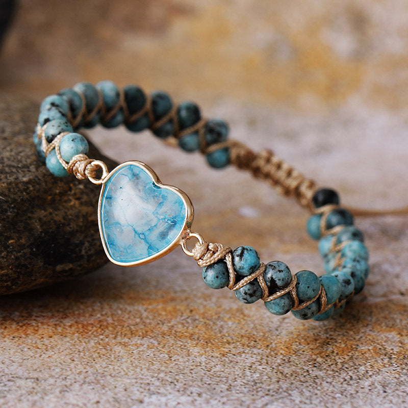 hhomeenjoy.com Adjustable Heart Charm Bracelet with Amazonite for Women and Teens