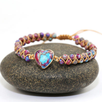 hhomeenjoy.com Adjustable Heart Charm Bracelet with Amazonite for Women and Teens