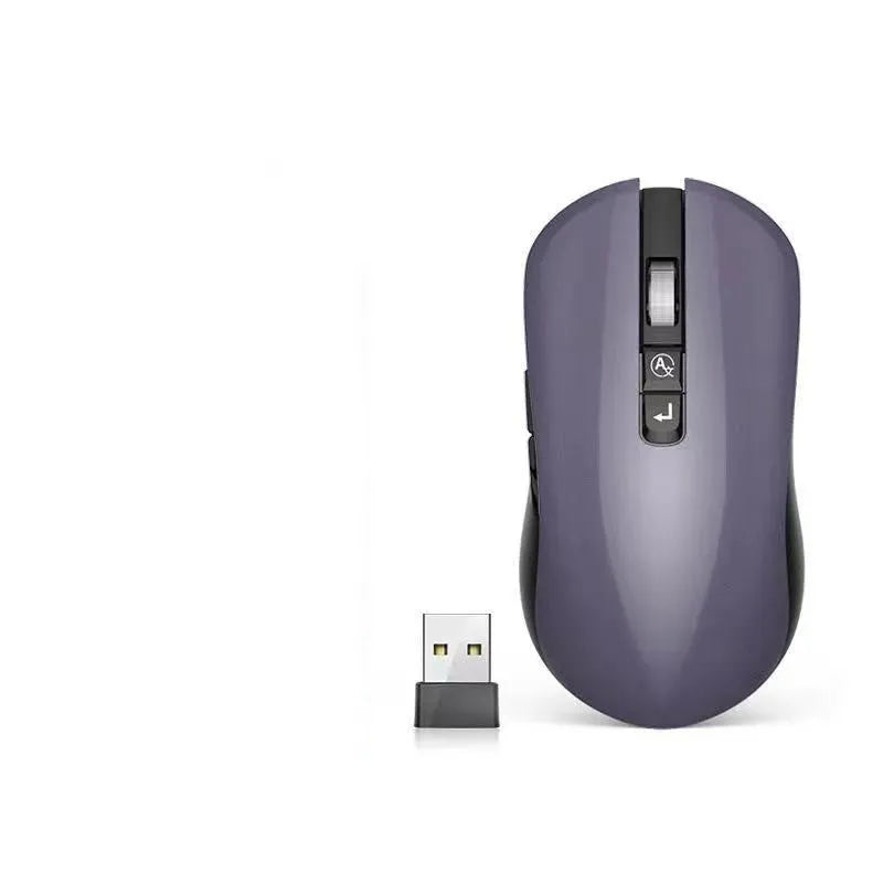 Mute IFLYTEK wireless gaming mouse with seven buttons and USB receiver on wooden desk