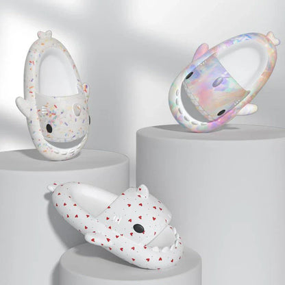 Stylish heart-shaped shark slippers with breathable, anti-slip soles and a variety of vibrant color options