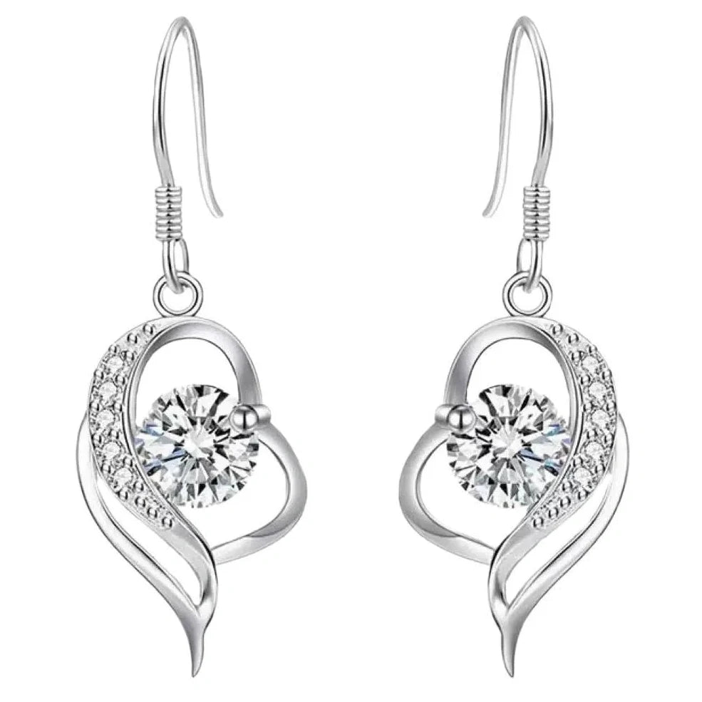 Heart-shaped ear hooks with micro inlaid zircon stones in three colour options