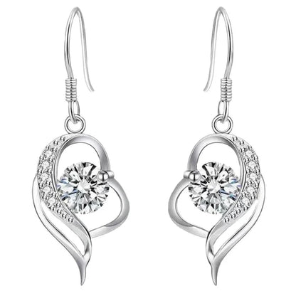 Heart-shaped ear hooks with micro inlaid zircon stones in three colour options