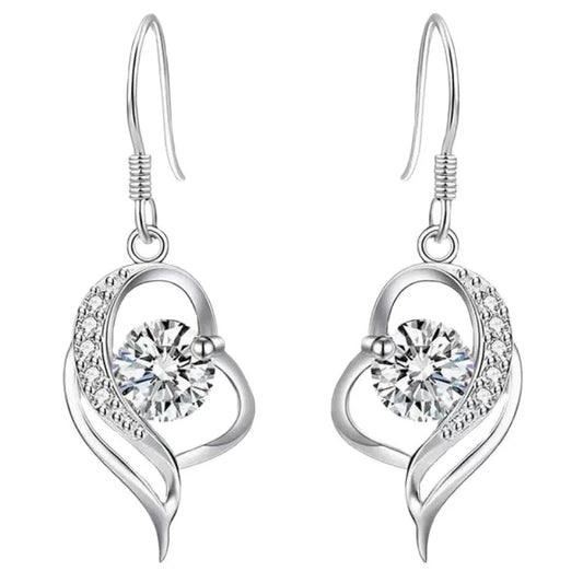Heart-shaped ear hooks with micro inlaid zircon stones in three colour options