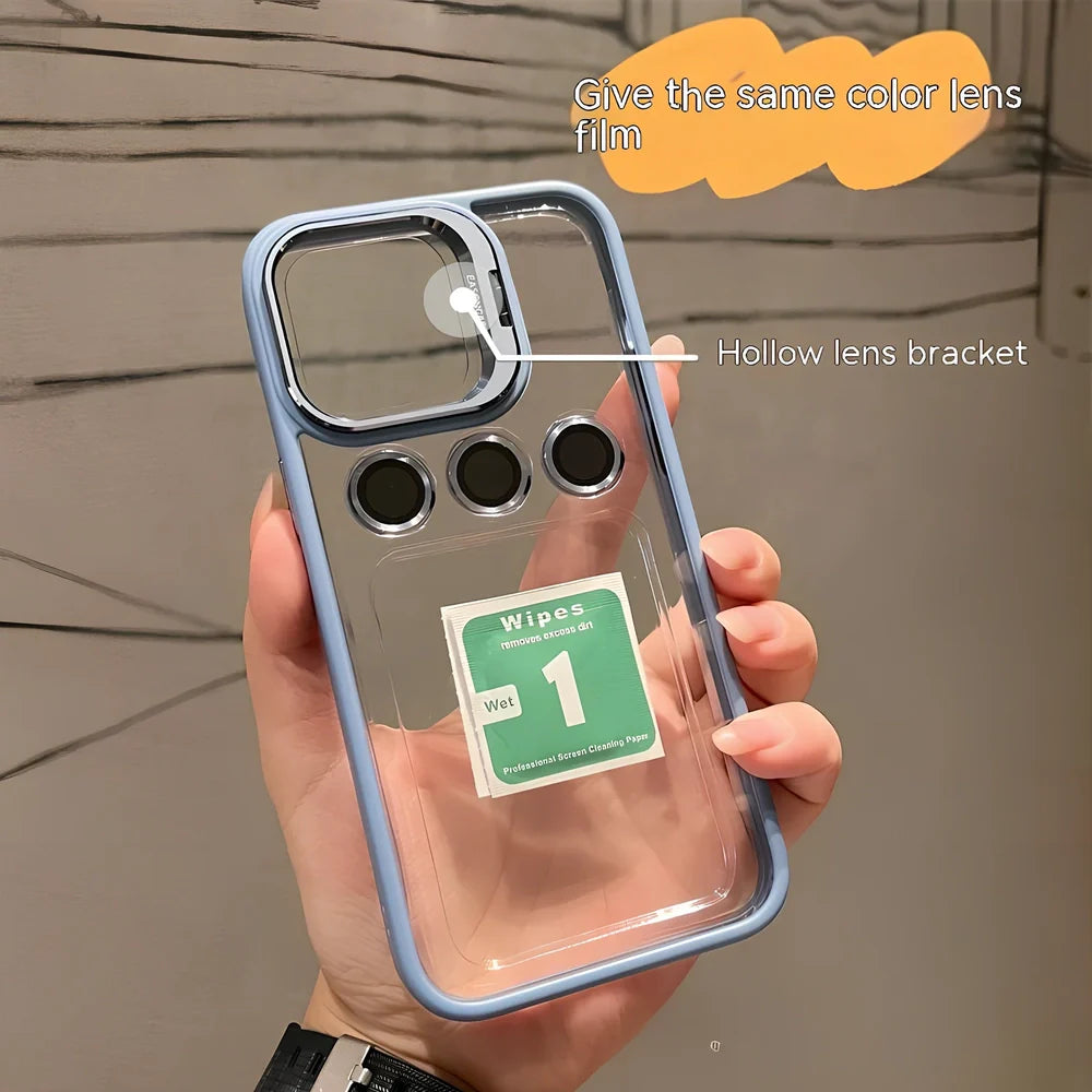 Metal hollow lens bracket phone case showing raised camera protection and precise button cutouts