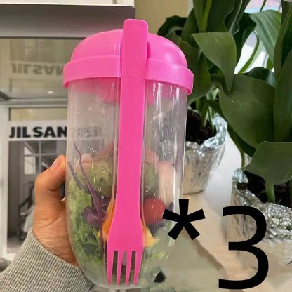 Modern minimalist salad cup with fork and cover, 1000ml capacity, available in four colors