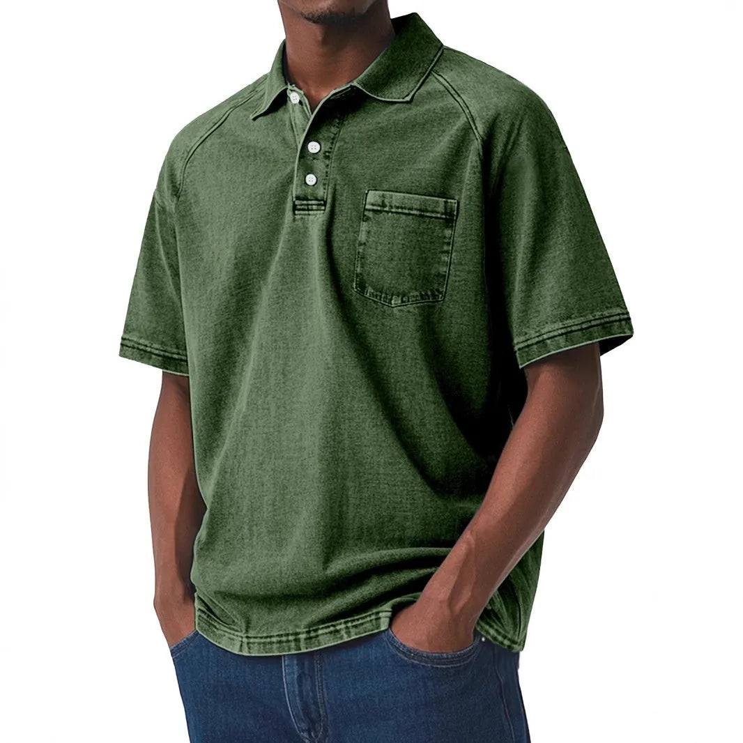 Men's printed short sleeve shirt in Korean cardigan style with slim fit and multiple colour options