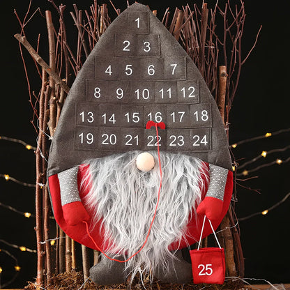 Red Santa Claus faceless advent calendar with 24 pockets hanging on wall