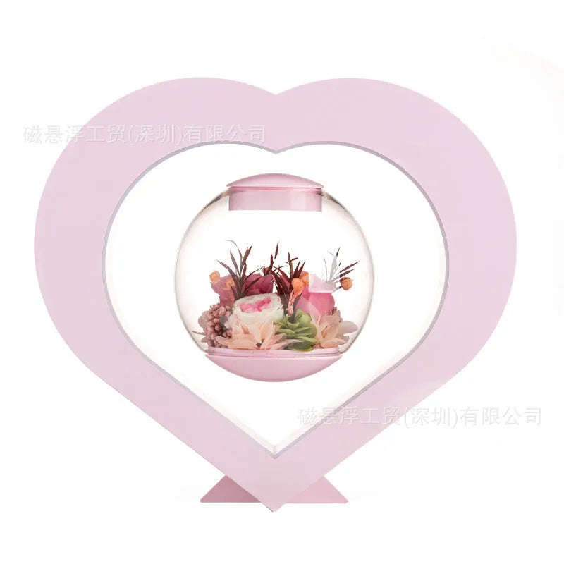 Pink preserved rose ornament with optional audio Bluetooth base for birthday and Valentine's Day gifts