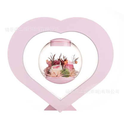 Pink preserved rose ornament with optional audio Bluetooth base for birthday and Valentine's Day gifts