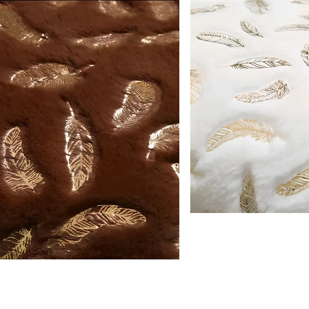 Three piece marbled foiled bathroom rug set with gold stamping feather pattern in four colour options