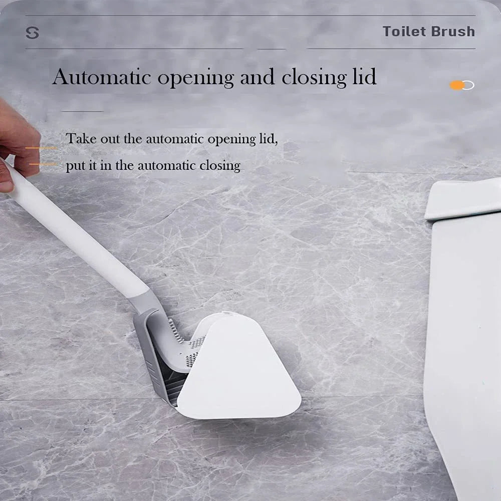 Wall-mounted toilet brush with flexible silicone bristles for easy, effective bathroom cleaning