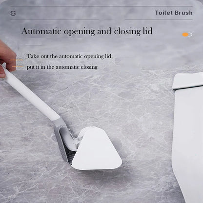 Wall-mounted toilet brush with flexible silicone bristles for easy, effective bathroom cleaning