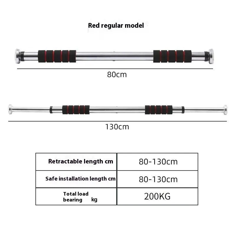 Indoor pull-up bar mounted across door frame with stainless steel construction