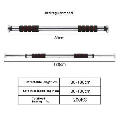 Indoor pull-up bar mounted across door frame with stainless steel construction