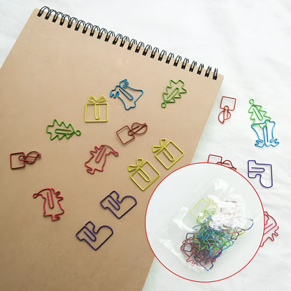 18 colourful Christmas-themed special-shaped metal paper clips in OPP bag packaging