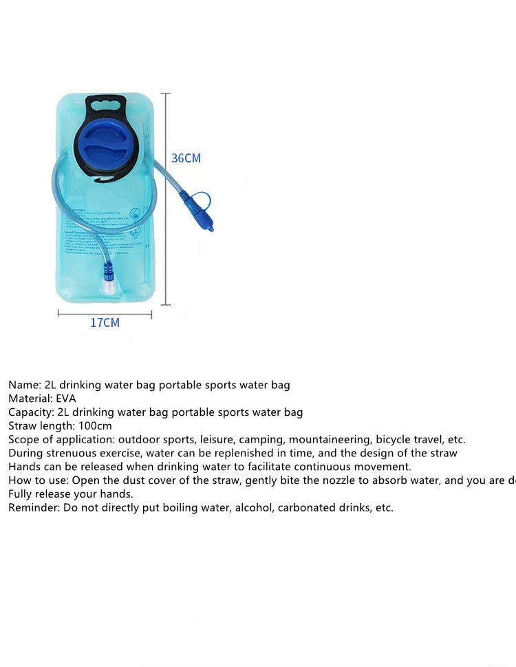 Blue quick-release 2L water bag for cross-country backpacks