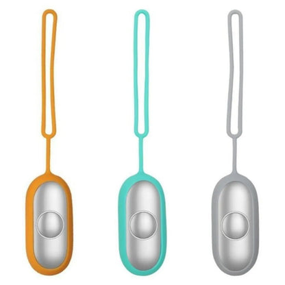 Hand-held micro-current sleep aid device in grey, green, and orange colour options
