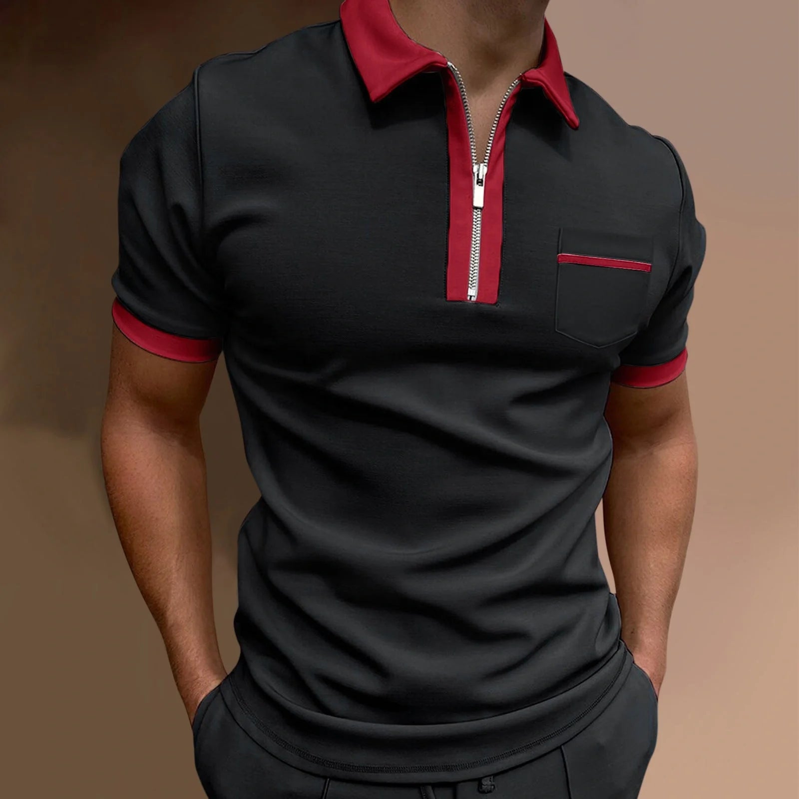 Men's slim fit lapel pocket T-shirt in various colors