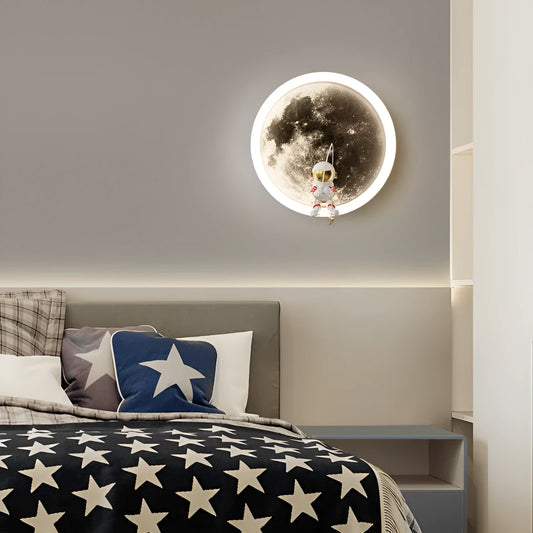 Modern minimalist moon wall lamp with acrylic shade in black or white colour options