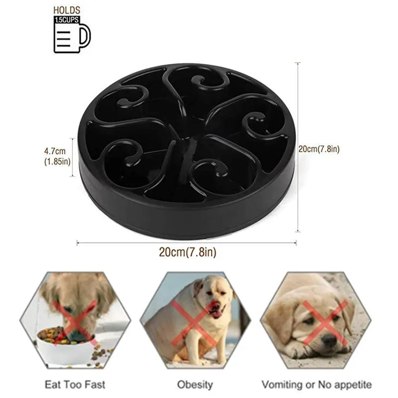Slow feeder dog bowl with maze pattern and non-slip base in assorted colours