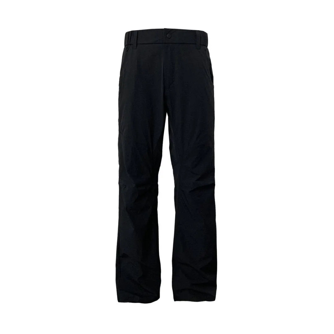 Straight leg casual trousers with elastic waistband in chemical fibre blend fabric