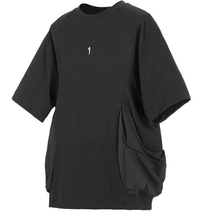 Men's loose grey cotton t-shirt with big chest pockets and short sleeves