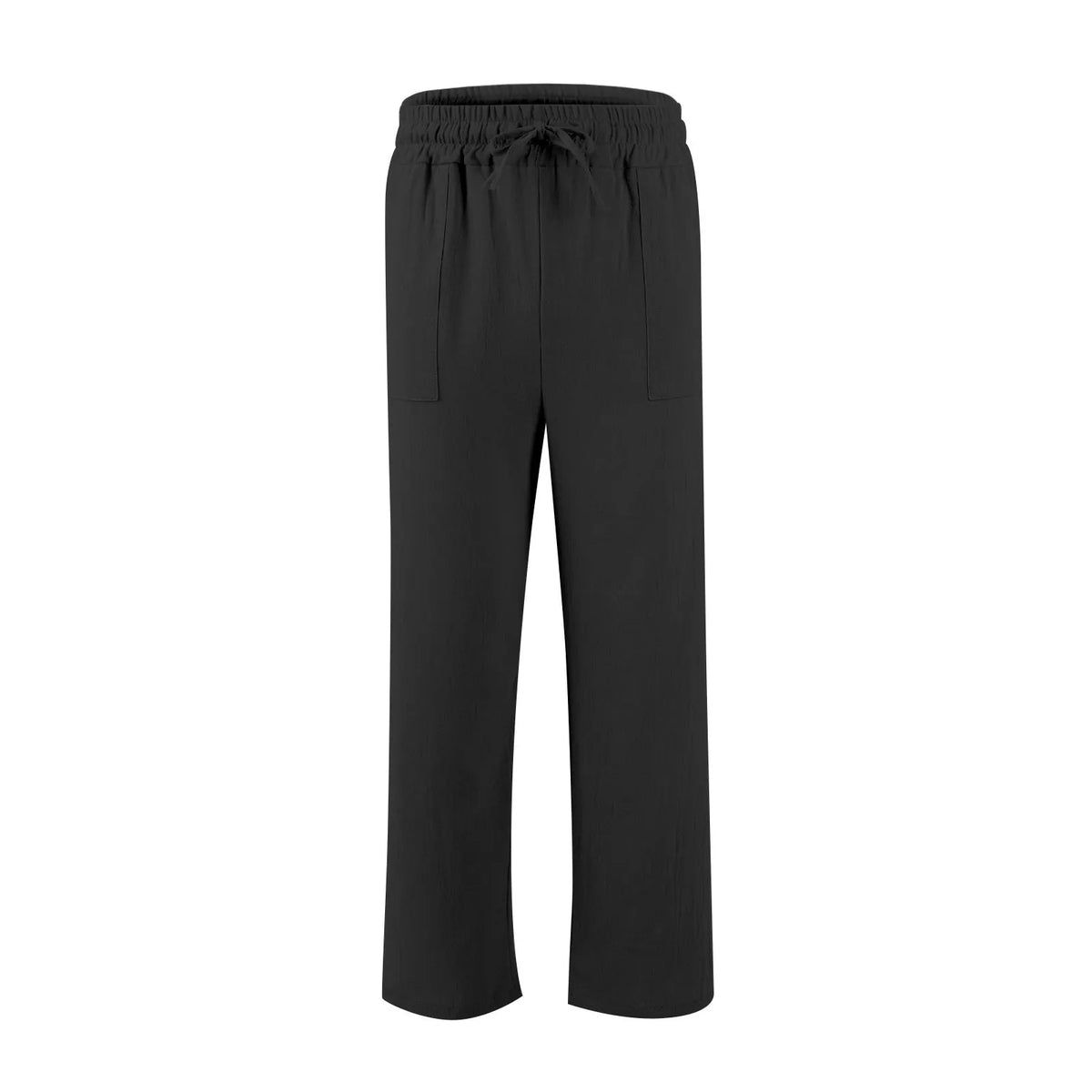 Men's straight leg cotton linen beach trousers with drawstring elastic waist