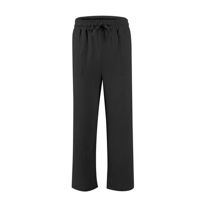 Men's straight leg cotton linen beach trousers with drawstring elastic waist