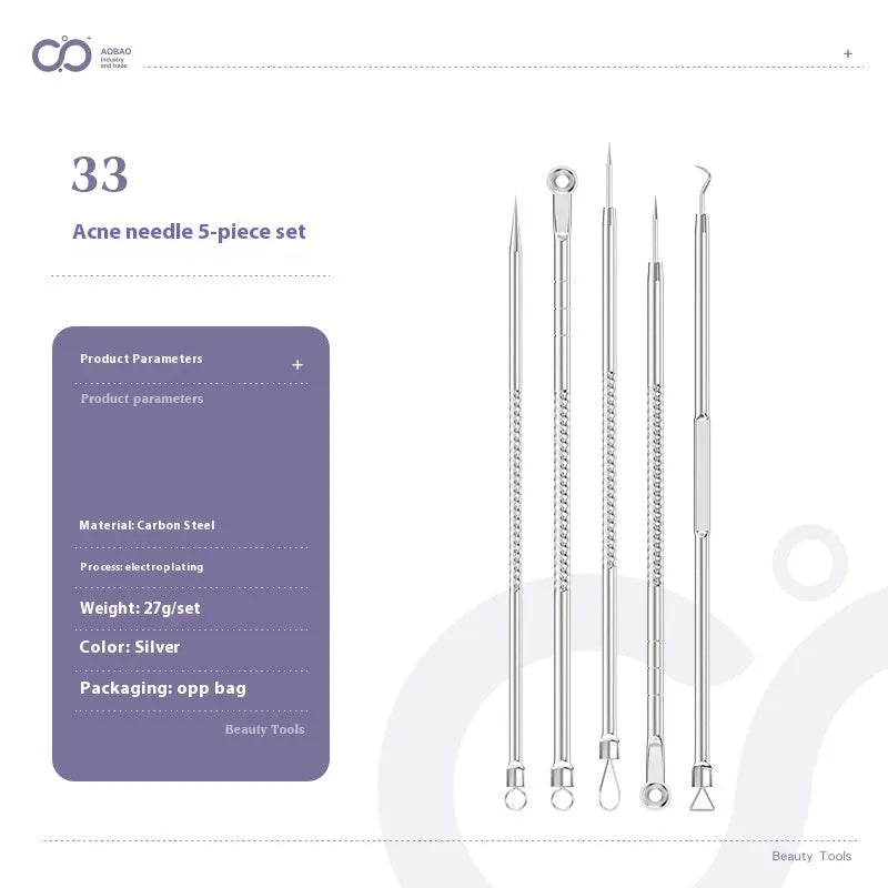 4-piece silver metal acne needle set for blackhead extraction with ultra fine pointed tips