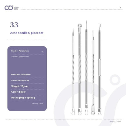 4-piece silver metal acne needle set for blackhead extraction with ultra fine pointed tips