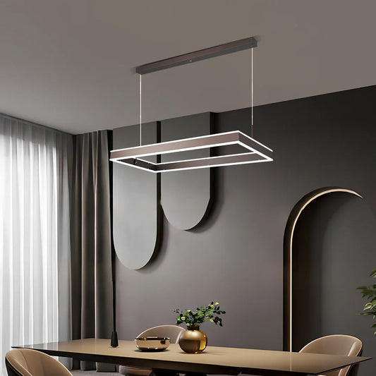 Brown aluminium fish pendant ceiling light with remote control and multiple circle sizes