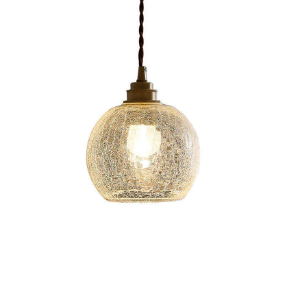 Compact spherical brass and glass ball chandelier with copper finish and clear glass shade, shown in diamond colour.