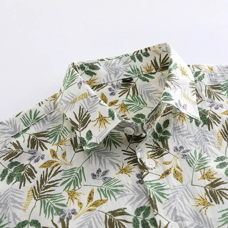 Men's Hawaiian style cotton summer shirt with floral printed pattern in cardigan design