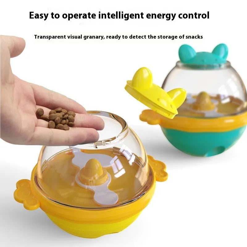 TPR dog food feeder toy and leakage puzzle feeder pet supply, interactive pet toy with slow feeding design to reduce eating pace, yellow or lake blue colour option, dimensions 11.2 x 13.9 x 12.2 cm for small to medium dogs
