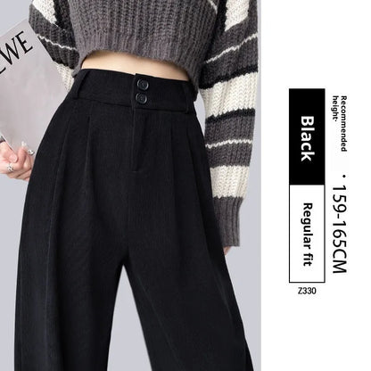 High waist wide leg suit pants in black, white, dark grey and dark coffee, straight drooping polyester trousers