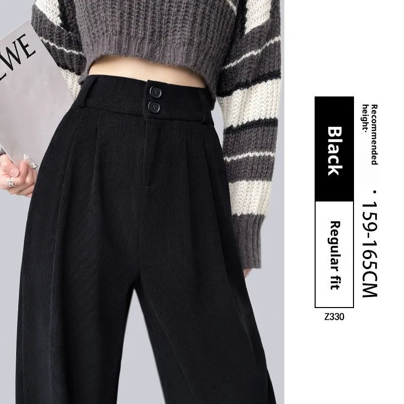 Wide Leg Suit Pants High Waist Straight Drooping Trousers for Women Black White Dark Grey Dark Coffee Polyester Office and Everyday Wear