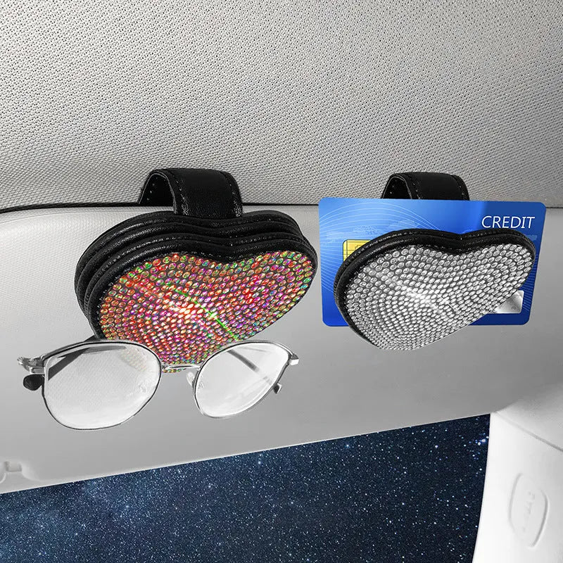 Car sun visor storage clip with diamond design measuring 8.0 by 7.3 cm with magnetic closure