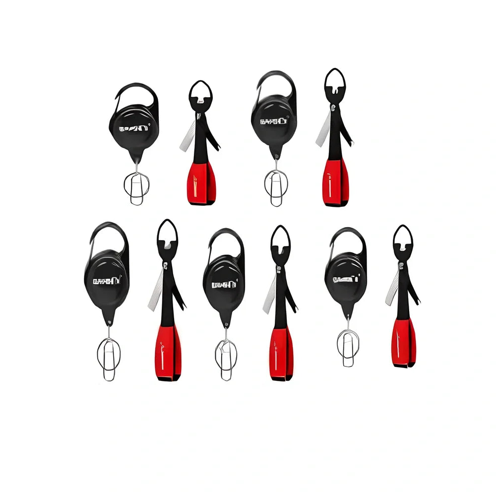 Fishing line scissors with stainless steel blades and plastic handles in silver black colour combination