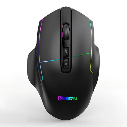 Black rechargeable wireless RGB gaming mouse with 1600DPI optical sensor and charging cable