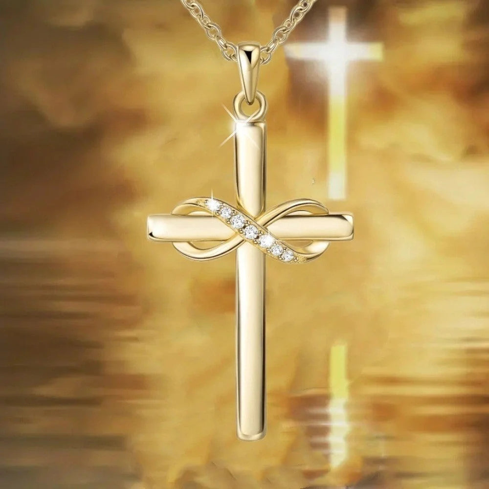 Elegant cross infinity pendant necklace with gold or silver finish, a timeless accessory for modern women