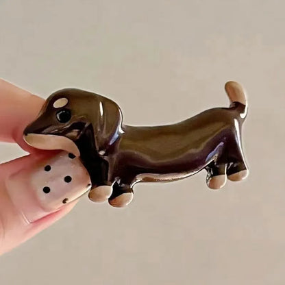 Dachshund dog design cute hair barrettes with a loose delicate style on a mixed material clip.