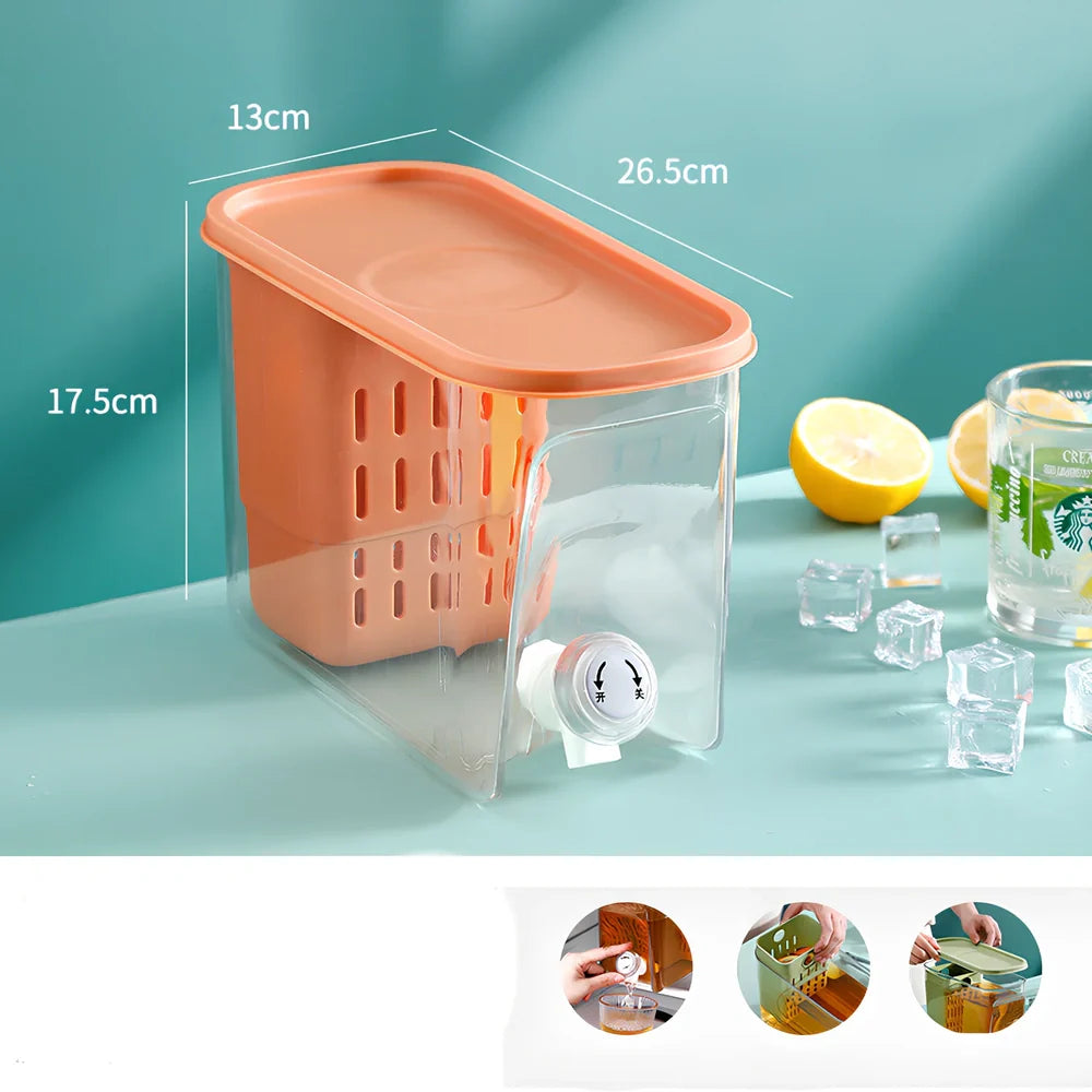 Home refrigerator water cooler with tap showing green colour option and 1-litre capacity bottle