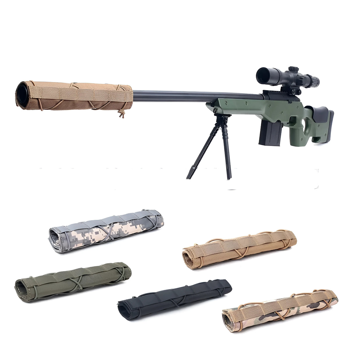 Polyester camo silencer cover 14x22cm in black, army green, ACU, mud and CP