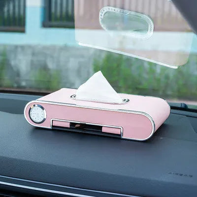 Car mobile phone holder tissue box in super-transition leather, 24.5x12.5x5cm, with pumping paper box